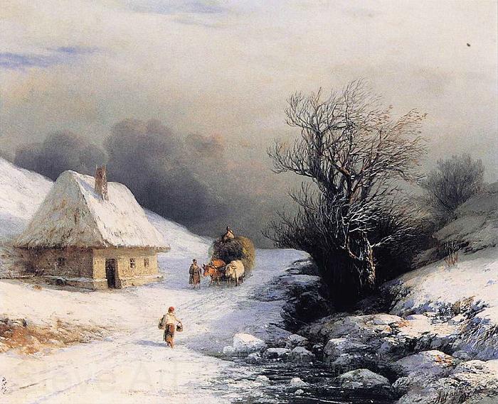 Ivan Aivazovsky Little Russian Ox Cart in Winter Spain oil painting art